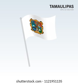 Waving flag of Tamaulipas states, federal district of Mexico isolated on gray background