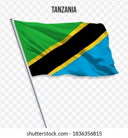Waving flag of TANZANIA . Illustration of flag of the Africa on the flagpole. 3d vector icon isolated on transparent background
