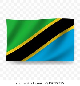 Waving flag of Tanzania. Illustration of flag on transparent background(PNG).