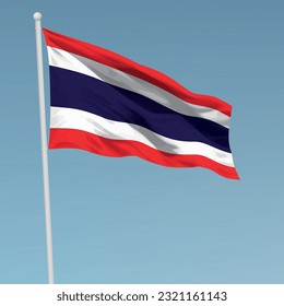 Waving flag of Thailand on flagpole. Template for independence day poster design