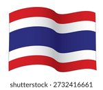 Waving Flag of Thailand in Single Wave Configuration, vector illustration isolated on white background.eps