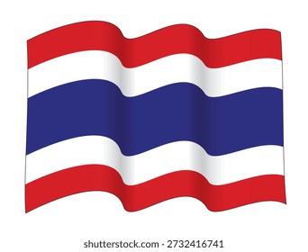 Waving Flag of Thailand in Two Waves Configuration, vector illustration isolated on white background.eps