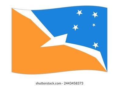 Waving flag of Tierra del Fuego, administrative division of Argentina. Vector illustration.