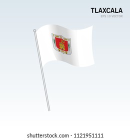 Waving flag of Tlaxcala states, federal district of Mexico isolated on gray background