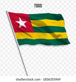 Waving flag of TOGO . Illustration of flag of the Africa on the flagpole. 3d vector icon isolated on transparent background