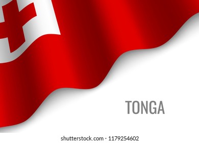 waving flag of Tonga with copyspace. Template for brochure. vector illustration