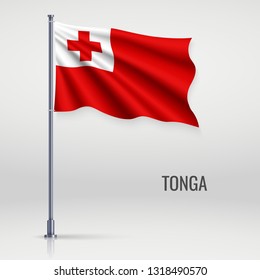 Waving flag of Tonga on flagpole. Template for independence day poster design