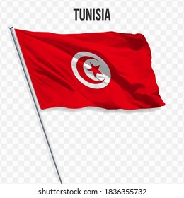 Waving flag of TUNISIA. Illustration of flag of the Africa on the flagpole. 3d vector icon isolated on transparent background