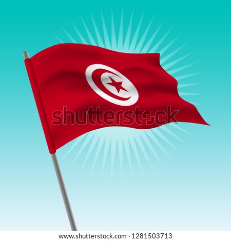 Waving flag of Tunisia. Vector drawing illustration of flag.