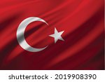 Waving flag of the Turkey. Illustration of wavy Turkey Flag. - vector illustration.