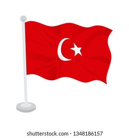 Waving flag of Turkey on a flagpole. Vector illustration design