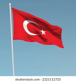 Waving flag of Turkey on flagpole. Template for independence day poster design