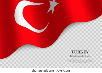 waving flag of Turkey on transparent background. Template for independence day. vector illustration