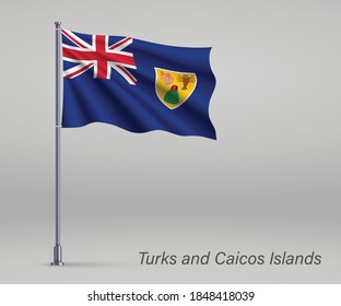 Bandera onduladora de las Islas Turcas y Caicos - territorio del Reino Unido en asta de bandera. Plantilla para el día de la independencia