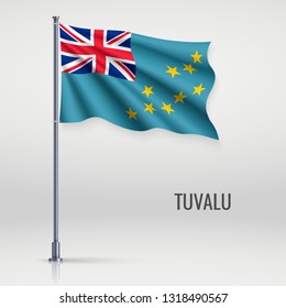 Waving flag of Tuvalu on flagpole. Template for independence day poster design