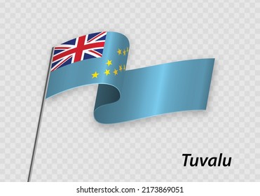 Waving flag of Tuvalu on flagpole. Template for independence day design
