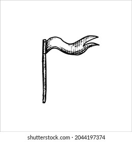 waving flag with two sharp ends - vector drawing in the style of engraving. black vector sketch 