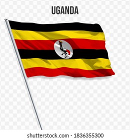 Waving flag of UGANDA . Illustration of flag of the Africa on the flagpole. 3d vector icon isolated on transparent background