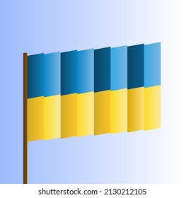 Waving flag of Ukraine. Illustration of flag of the Europe on the flagpole. Patriotic icon isolated on light background. Blue and yellow national color flag of Ukraine. Vector illustration.