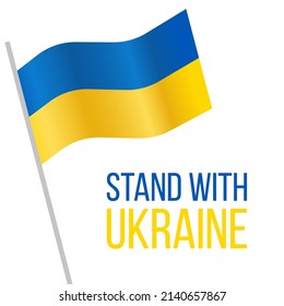 Waving flag of Ukraine on flagpole. Template for independence day poster design. Stand with Ukraine. Vector