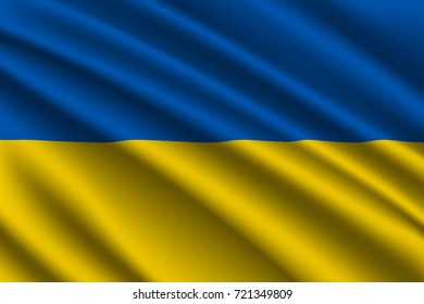 waving flag of Ukraine on silk background