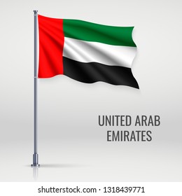 Waving flag of United Arab Emirates on flagpole. Template for independence day poster design