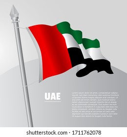 Waving flag of United Arab Emirates on flagpole. template for independence day poster design. vector illustration EPS 10