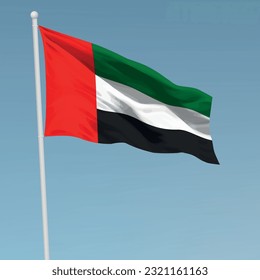 Waving flag of United Arab Emirates on flagpole. Template for independence day poster design