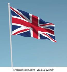 Waving flag of United Kingdom on flagpole. Template for independence day poster design