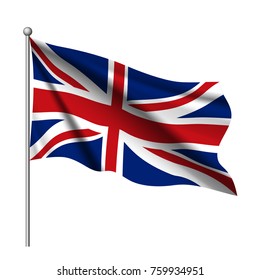 Waving flag of United Kingdom state. Flag of the UK of Great Britain and Northern Ireland, Vector 3d icon isolated on white background