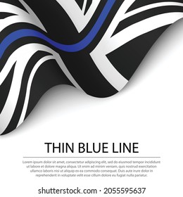 Waving flag of United Kingdom with Thin blue line on white background. Banner or ribbon vector template 