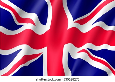 Waving flag of United Kingdom. Vector illustration of Great Britain 3D icon with blue, white and red colors.
