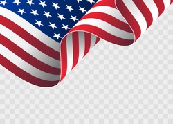 Machając Flagą Stanów Zjednoczonych Ameryki. Ilustracja Falistej Flagi Amerykańskiej Na Dzień Niepodległości. Amerykańska Flaga Na Przezroczystym Tle - Ilustracja Wektorowa.