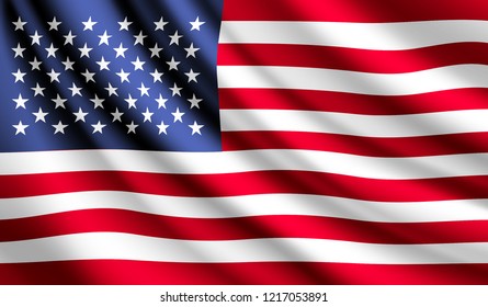 Waving flag of United States. Flag America. Vector illustration of  United States 3D icon