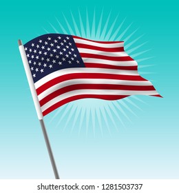 Waving flag United states of America. Vector drawing illustration of flag.