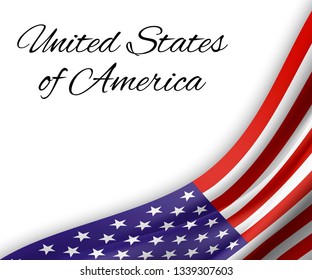 waving flag of United States of America on white background. Template for independence day. vector illustration
