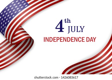 waving flag of United States of America on white background. Template for independence day.