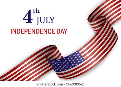waving flag of United States of America on white background. Template for independence day.