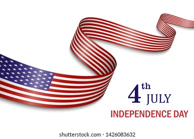 waving flag of United States of America on white background. Template for independence day.