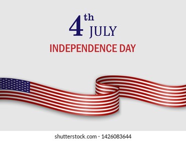 waving flag of United States of America on white background. Template for independence day.