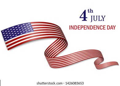 waving flag of United States of America on white background. Template for independence day.