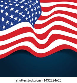 waving flag of the United States of America. illustration of wavy American Flag for Independence Day. American flag on dark background - vector illustration