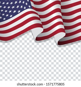 Waving flag of the United States of America for independence Day isolated on transparent background