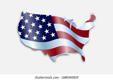 Waving flag of the United States of America with Map shapes, Suitable for American Independence Day and Other Media template