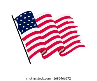 Waving flag of the United States of America. Illustration of wavy American Flag. National symbol, American flag on white background - vector illustration