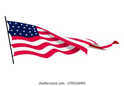 Waving flag of the United States of America. Illustration of wavy American Flag. National symbol, American flag on white background - vector illustration