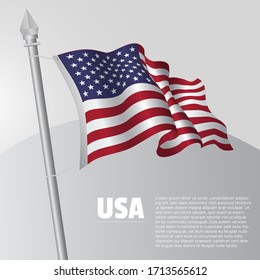 Waving flag of United States of America on flagpole. template for independence day poster design. vector illustration EPS 10