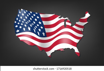 Waving Flag of the United States of America Forming a Map of America. American Flag for Independence Day. Vector EPS10