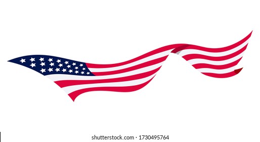 Waving flag of the United States of America. Illustration of wavy American Flag. National symbol, American flag on white background - vector illustration