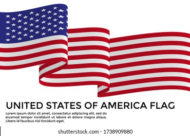 Waving flag of United States of America (USA). Vector illustration 3D icon isolated on white background for banner, poster, card design.